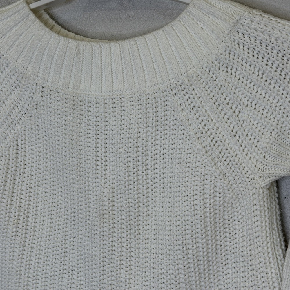 Boston Proper Crop Pullover Sweater Womens Size Small White Ribbed Long Sleeve - Picture 2 of 8